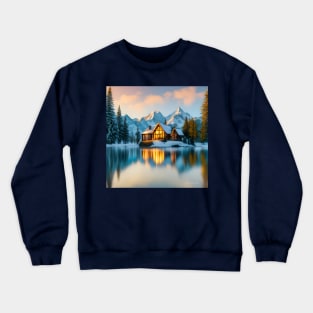 Cozy Mountain Cabin by a Lake Crewneck Sweatshirt